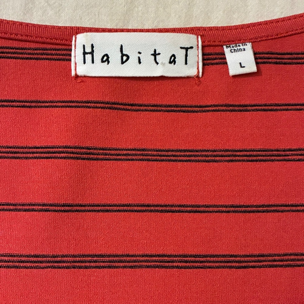 Habitat Womens L Coral Orange Black Striped 3/4 Sleeve Side Tie Top 57621 - Picture 2 of 9